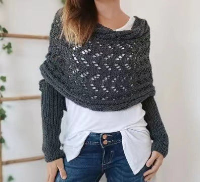 Chal Tejido Cálido Otoño-Invierno con Mangas Caladas para Mujer - Image 6