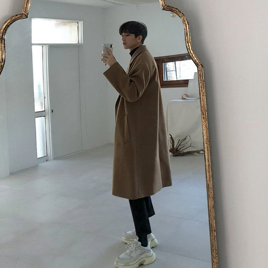 Abrigo Largo Suelto de Lana Estilo Coreano para Hombre - Image 2