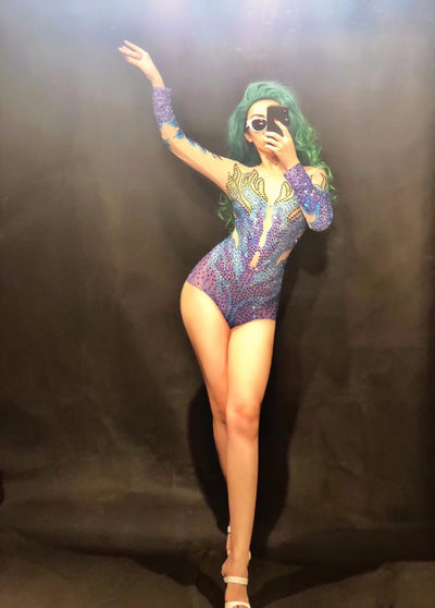Traje de Baño Acrobático Sirena Azul con Strass Escote Alto - Image 3