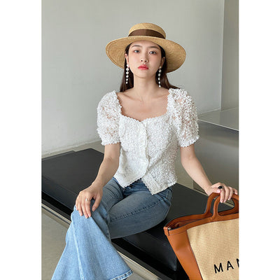 Blusa Cropped Retro Francesa Bordada para Mujer - Image 8