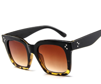 Matte black square-frame sunglasses with dark gray lenses and three white dot accents on each temple. - Image 10