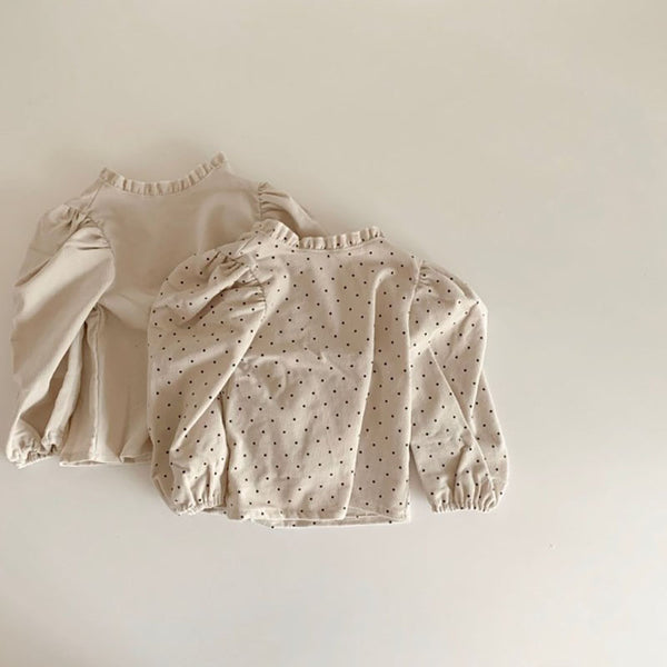 Camisa de Bebé Niña con Cuello de Encaje Plisado en Algodón