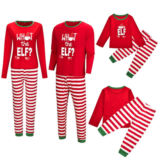Green and white striped long-sleeve pajama set with "WHAT THE ELF?" graphic for family matching. - Image 5