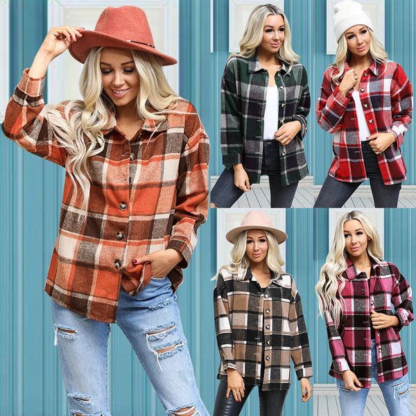 Chaqueta Camisa a Cuadros con Solapa Simple
