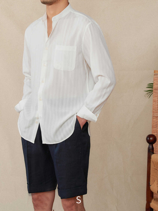 Camisa de Manga Larga con Rayas Seersucker y Cuello Ancho - Image 3