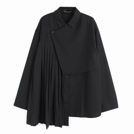 Blusa Plisada Asimétrica Estilo Británico para Mujer