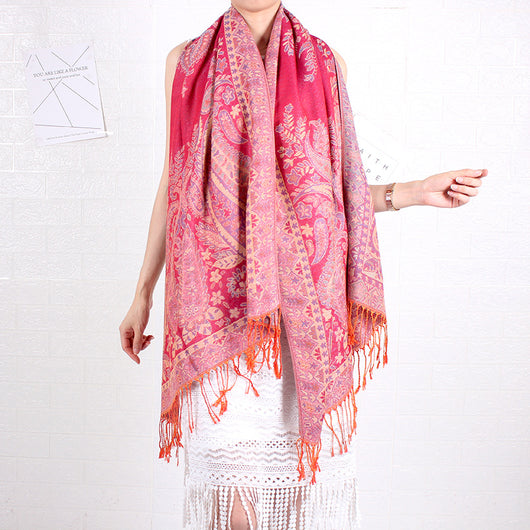 Bufanda Larga Étnica con Patrón de Anacardo - Chal Jacquard para Mujer - Image 16