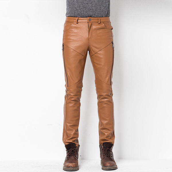 Pantalones de Cuero para Hombre Invierno Ajustado Estilo Coreano