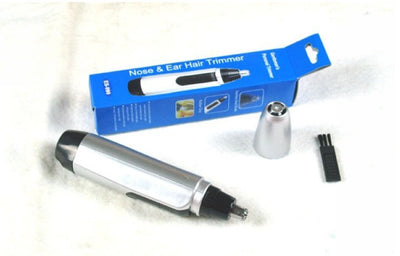 Silver and black electric nose hair trimmer with a cylindrical body and a visible cutting head for personal grooming. - Image 2
