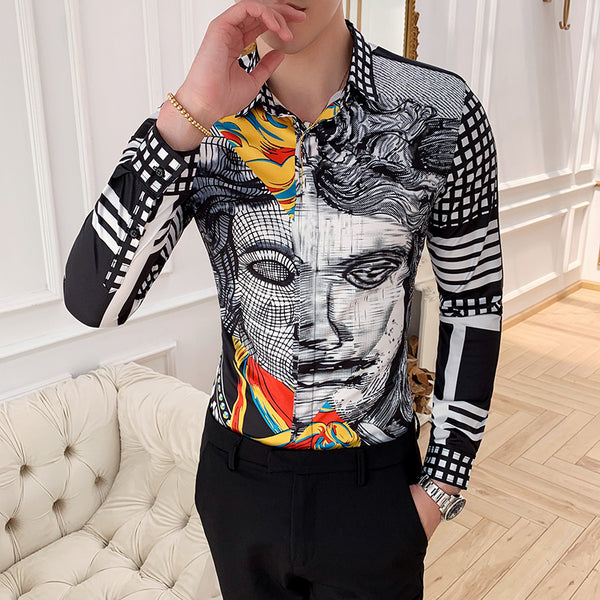 Camisa Slim Estampada de Manga Larga