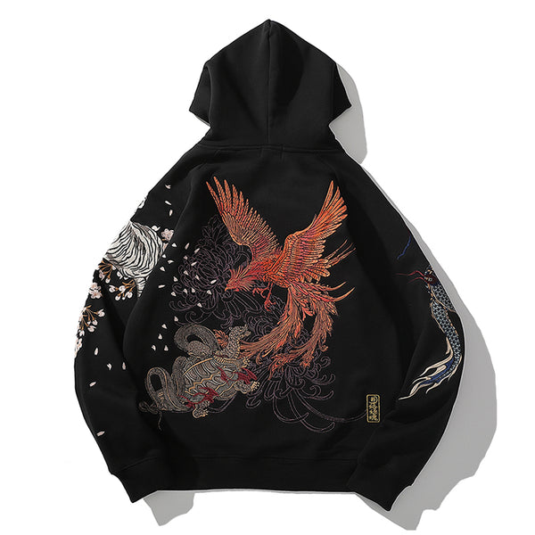 Sudadera con Capucha Dragón Tigre Bordada