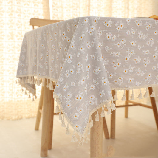 Mantel de Lino Algodón con Bordado de Margaritas y Macramé - Image 6