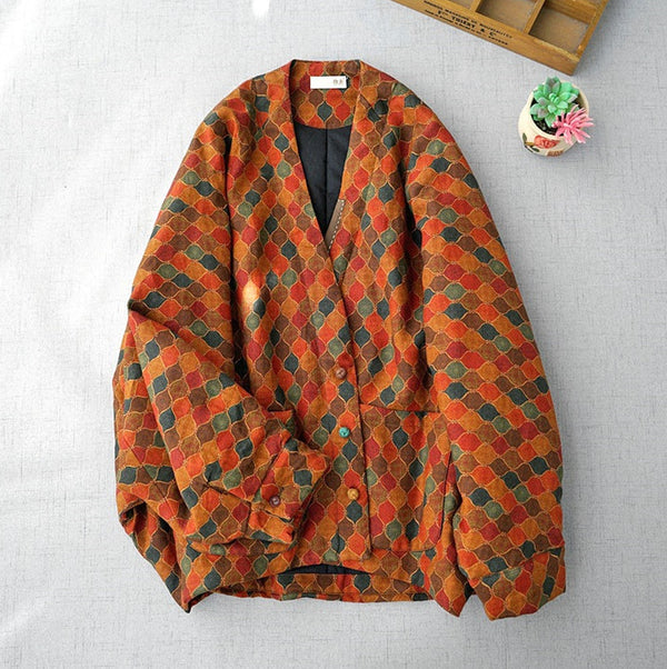 Abrigo de Algodón y Lino para Mujer Estilo Retro