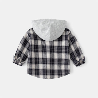 Camisa Infantil Coreana a Cuadros con Capucha - Manga Larga Trendy - Image 11
