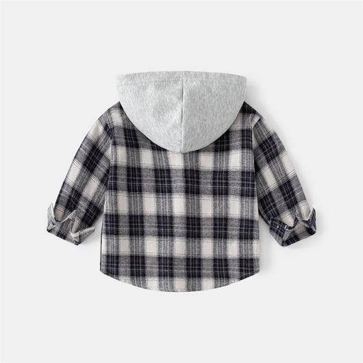 Camisa Infantil Coreana a Cuadros con Capucha - Manga Larga Trendy - Image 11
