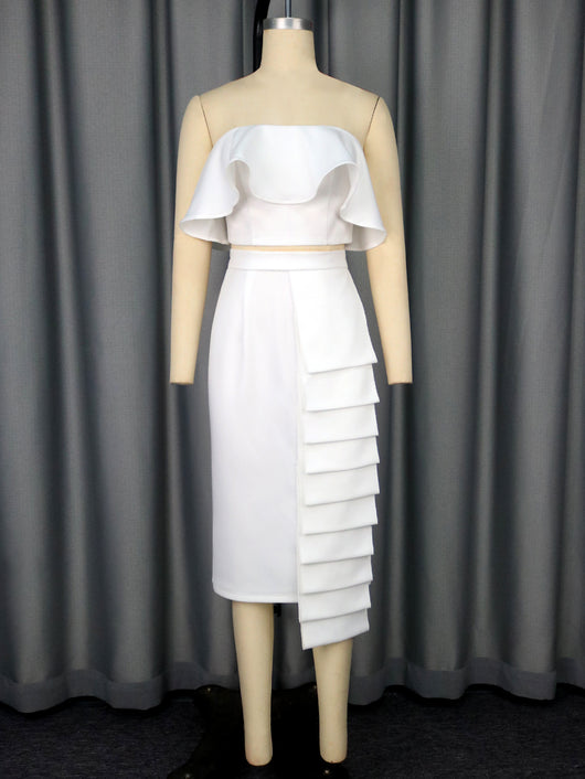 Conjunto Asimétrico: Top Tubo Blanco con Falda Cadera - Image 6