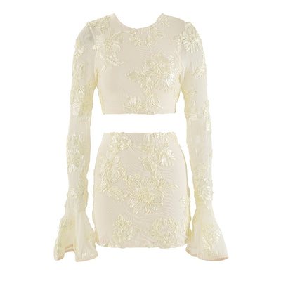 Conjunto Falda-Blusa Floral Bordada Escotado - Image 7
