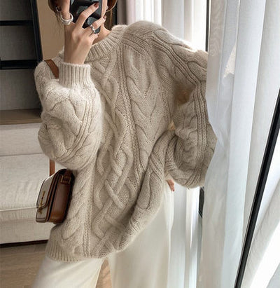 Suéter Tejido Cuello Redondo Estilo Retro para Mujer