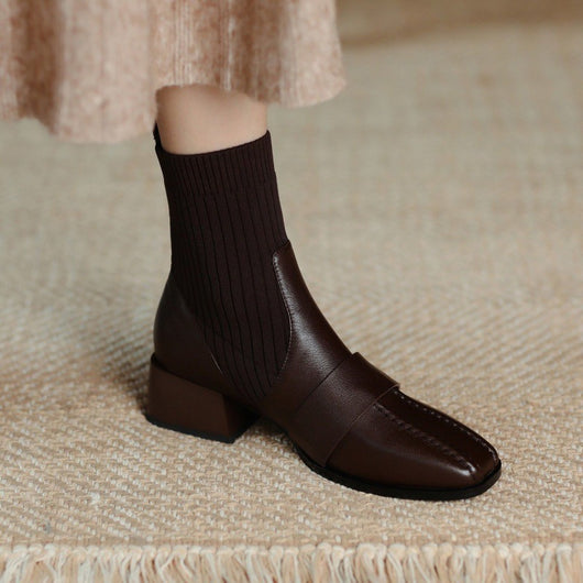 Zapatos de Cuero Suave con Tacón Medio y Punta Cuadrada - Marrón - Image 7