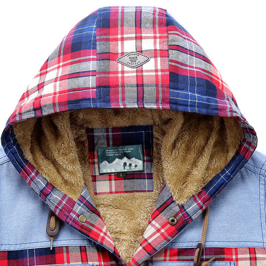 Camisa Acolchada Tipo Plaid para Hombre Talla Grande con Capucha - Otoño e Invierno - Image 5