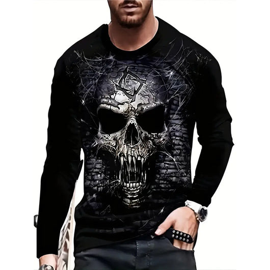 Playera Hombre Estilo Retro 3D Hip-hop Oversize Manga Larga Cuello Redondo - Image 3