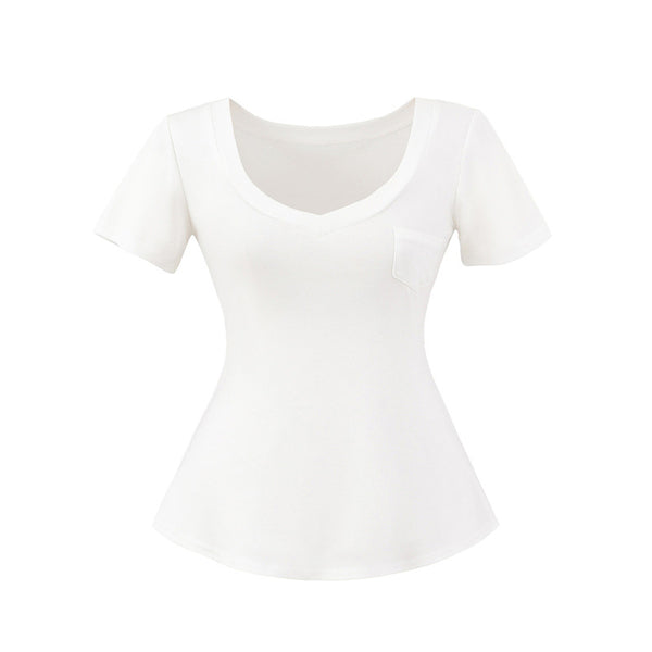 Blusa de Verano Ajustada al Talle con Escote en V y Manga Corta - Image 6
