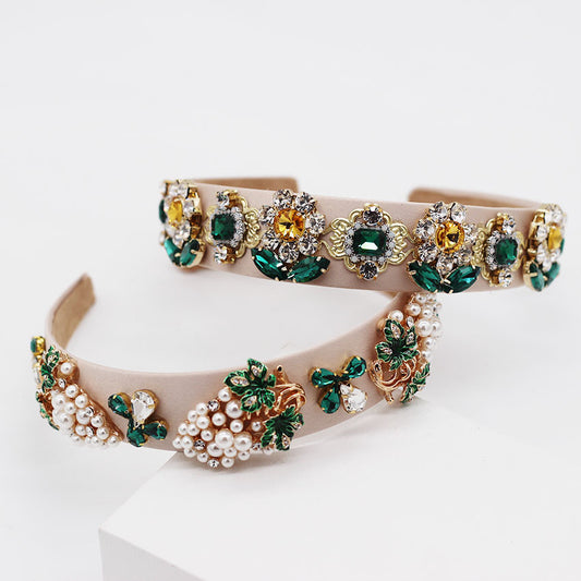 Diadema con Rhinestones, Piedras Preciosas y Perlas