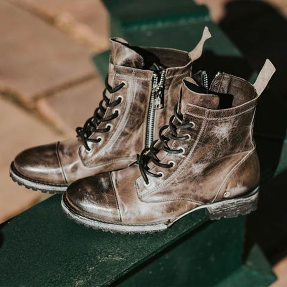 Botas Cortas Retro con Cordones y Punta Redonda
