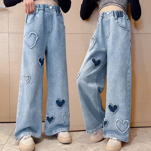 Pantalones Denim Anchos con Borde Crudo para Niñas - Image 2
