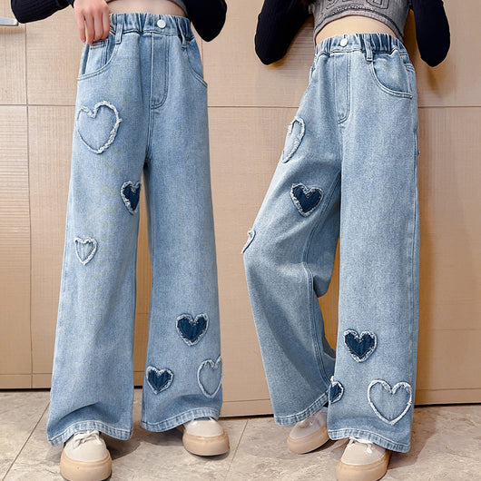 Pantalones Denim Anchos con Borde Crudo para Niñas - Image 2