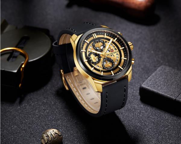 Reloj Deportivo NAVIFORCE para Hombre - Diseño Hueco Tres Agujas, Correa de Cuero y Resistencia al Agua