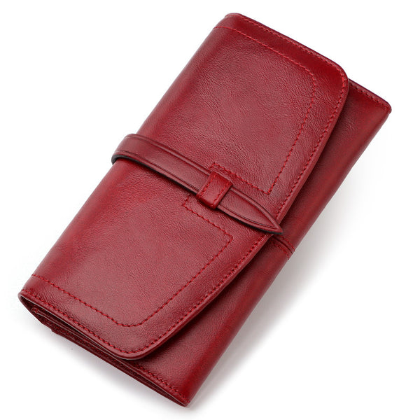 Billetera Retro Grande para Mujer con Cierre de Cremallera y Capacidad Expandible