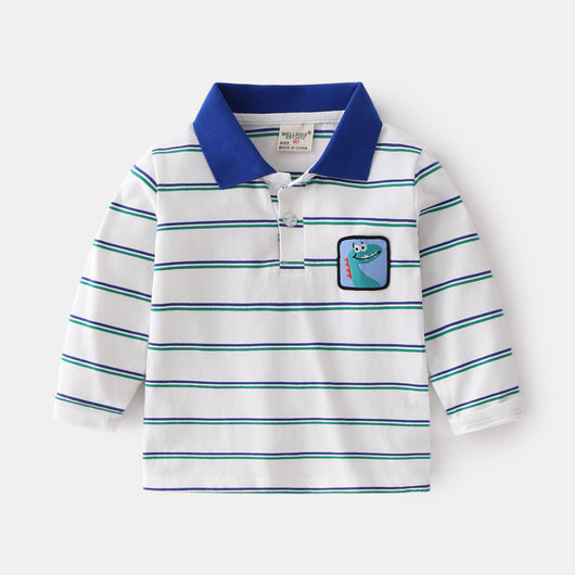Camisa Escolar Manga Larga con Cuello a Rayas y Detalles en Contraste - Image 11
