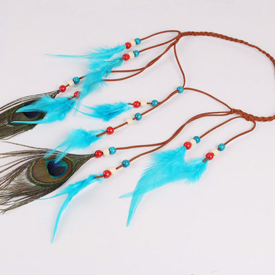 Adorno para cabello con cuerda de cuero y pluma de pavo real - Image 12