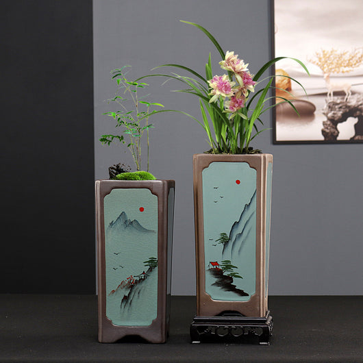 Maceta Cerámica Cuadrada Púrpura para Orquídeas y Plantas de Interior - Image 3