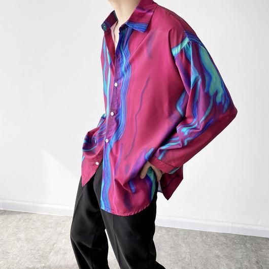 Camisa Suelta con Estampado de Contraste Rojo y Azul - Image 7