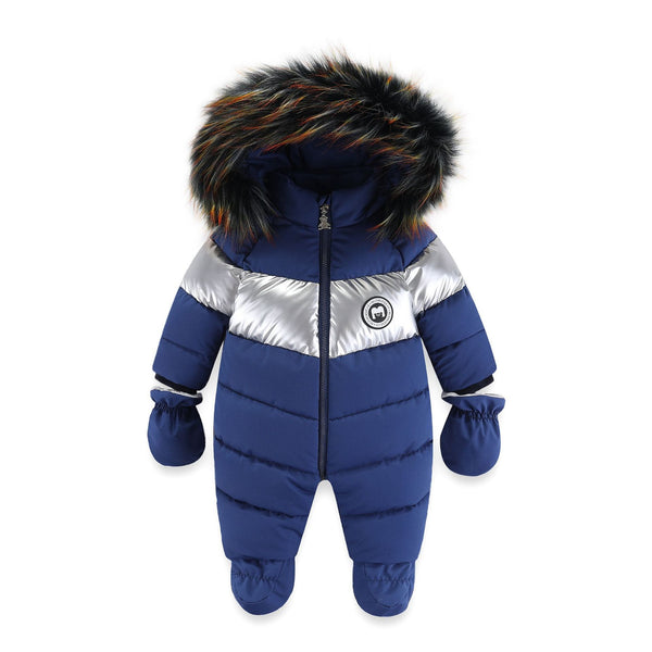 Mameluco Infantil con Cuello de Piel Acolchado para Invierno