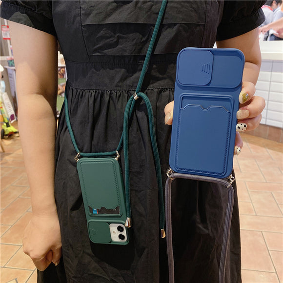 Funda de Celular con Ranura de Tarjeta, Protector de Lente y Cordón Diagonal