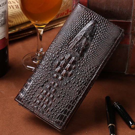 Billetera de Cuero Grabado con Diseño de Cocodrilo