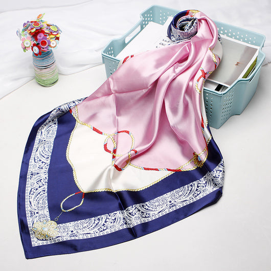 Pañuelo de Seda Artificial Estampado Retro - Accesorio Versátil para Mujer - Image 24