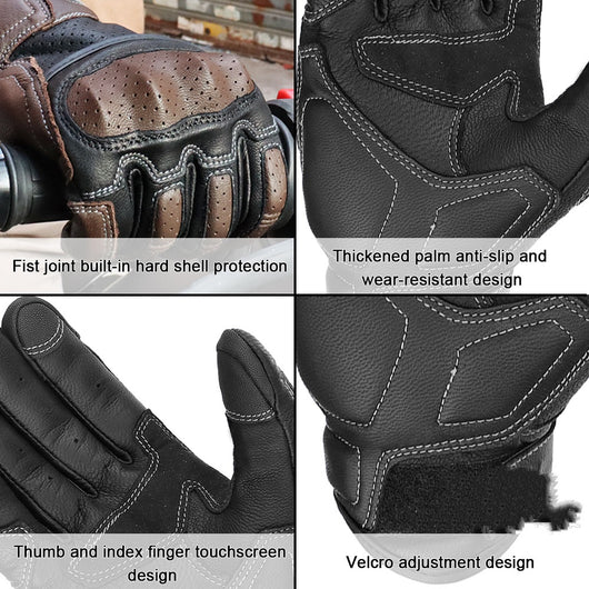 Guantes de Cuero para Motocicleta con Pantalla Táctil y Protección Anticaída - Image 5
