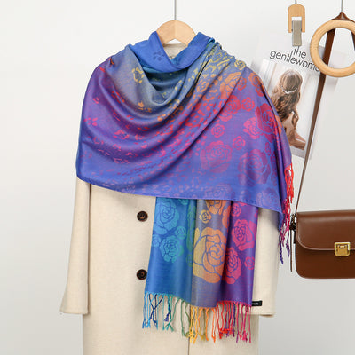 Rebozo Étnico Degradado con Bordado Colorido y Borlas de Cachemira - Image 15