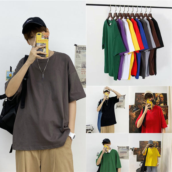 Camiseta Manga Corta Estilo Hong Kong Colores Sólidos para Hombre