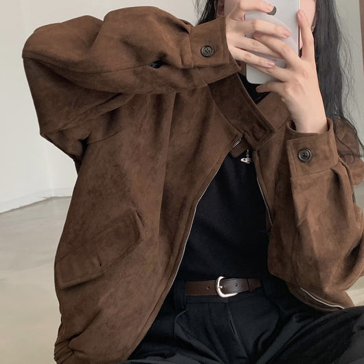 Abrigo Retro de Ante Cálido con Doble Cierre - Perfecto para Otoño Invierno - Image 26