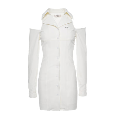 Vestido Blanco Elegante con Hombros Descubiertos y Mangas Largas - Image 2