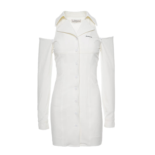 Vestido Blanco Elegante con Hombros Descubiertos y Mangas Largas - Image 2