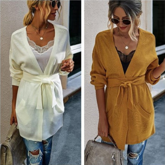Cardigan Tejido de Color Liso para Mujer