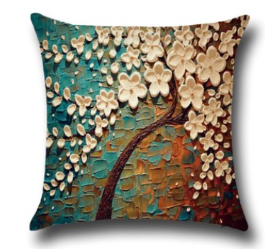Funda de Cojín de Algodón con Pintura al Óleo Tridimensional - Árboles y Flores - Image 16