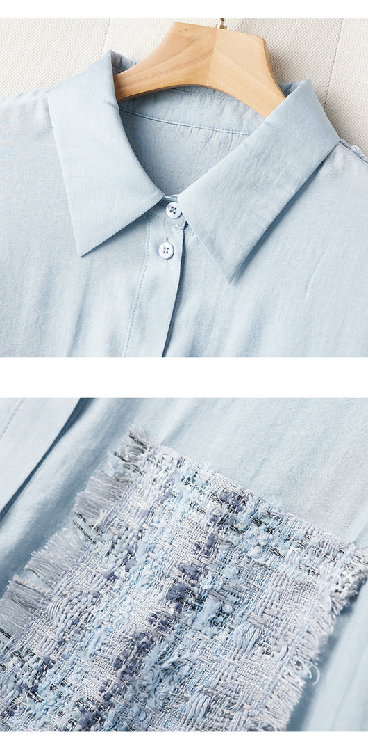 Camisa de Algodón Azul con Solapa para Mujer - Image 14