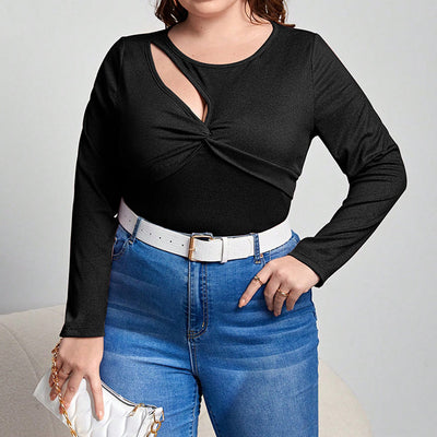Blusa Ajustada de Manga Larga con Diseño Calado Elegante